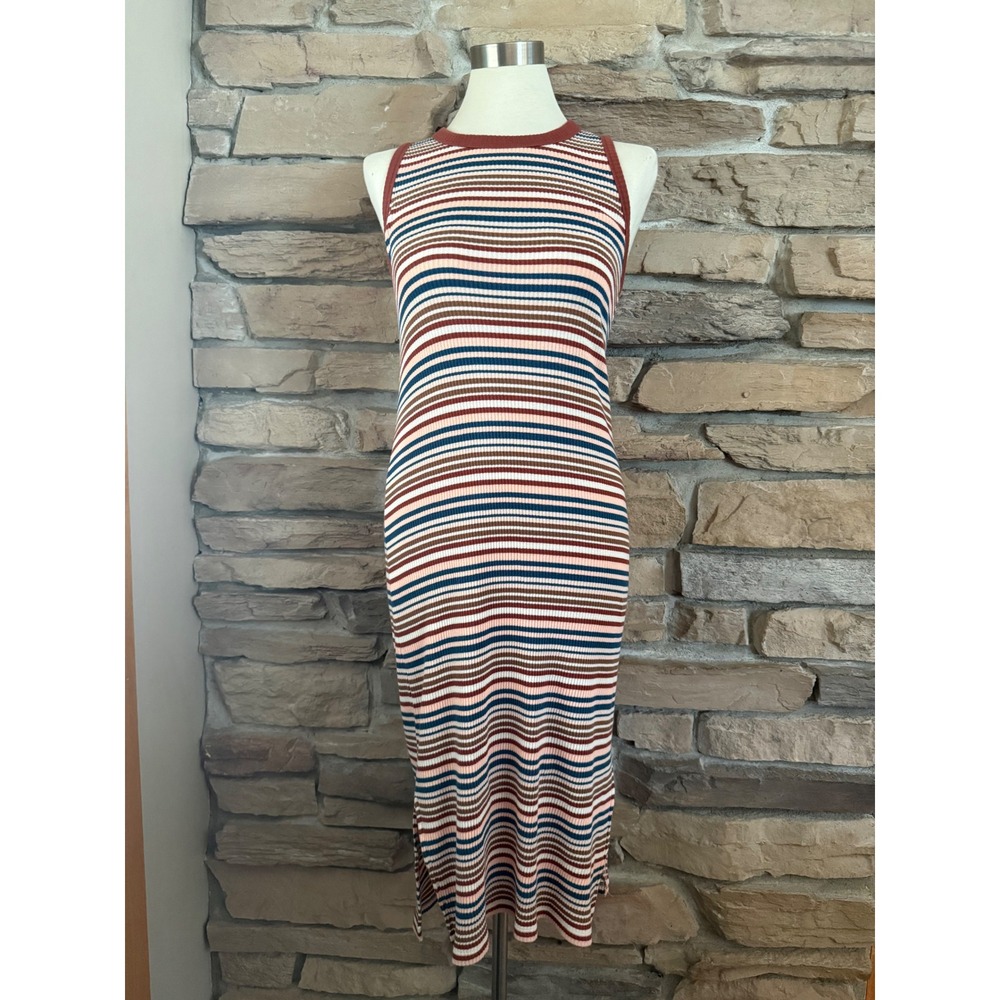 Madewell Womens Striped Ribbed Knit Midi Tank Dress Multi Color L8765 Size S